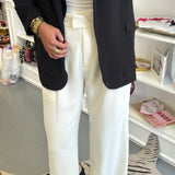 Cream High Waisted Pleated Dress Pants