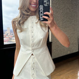 CREAM STRUCTURED WOVEN BUTTON DOWN SET (size large left)