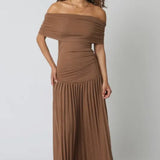 Brown Elina Drop Waist Maxi Dress
