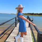 Denim Scalloped Detail Button Dress