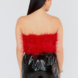 Buddy Love - Fancy Strapless Red Feather Top