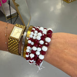 MAROON + WHITE BEADED BRACELET STACK
