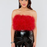 Buddy Love - Fancy Strapless Red Feather Top