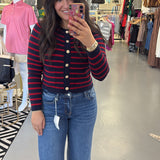 Navy/ Red Stripe Gold Detail Cardigan