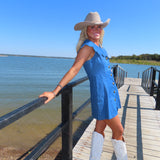 Denim Scalloped Detail Button Dress