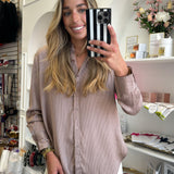 Mocha Striped Button Down Blouse