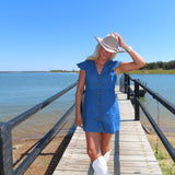 Denim Scalloped Detail Button Dress