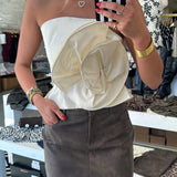 Ivory 3d Rosette Detail Strapless Top