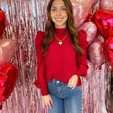 DEEP RED SOLID WOVEN BLOUSE