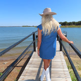 Denim Scalloped Detail Button Dress