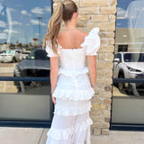 WHITE FRONT BUTTON TIERED MAXI DRESS (size large left)
