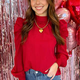 DEEP RED SOLID WOVEN BLOUSE