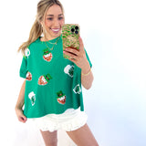 GREEN SEQUIN LEPRECHAUN TEE (size medium left)