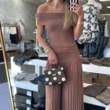 Brown Elina Drop Waist Maxi Dress
