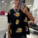 BLACK SEQUIN FOOTBALL TOP
