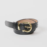Black Faux Alligator Skin Leather Belt