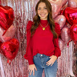 DEEP RED SOLID WOVEN BLOUSE