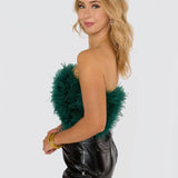 Buddy Love - Fancy Strapless Green Feather Top