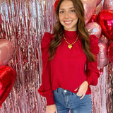 DEEP RED SOLID WOVEN BLOUSE