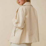 CREAM LEATHER MOTO JACKET