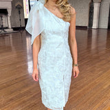 WHITE ORGANZA BOW ASYMMETRIC BODYCON MIDI DRESS