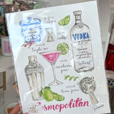 ART PRINT HAND PAINTED COSMOPOLITAN RECIPE