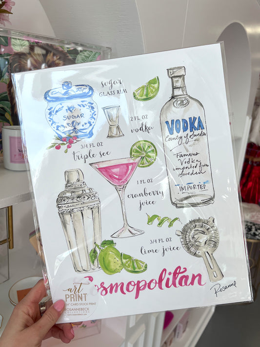 ART PRINT HAND PAINTED COSMOPOLITAN RECIPE