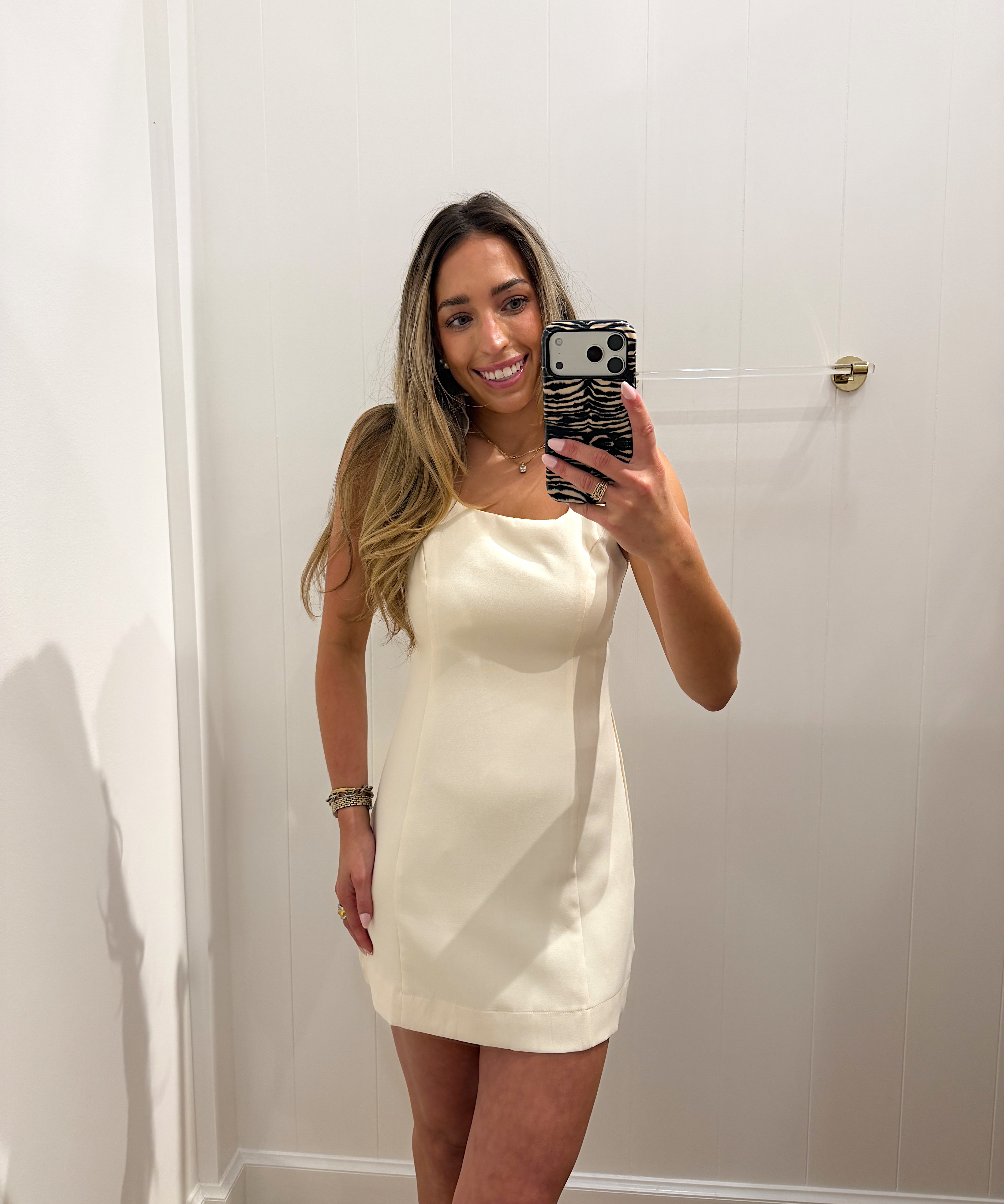 CREAM HALTER NECK MINI DRESS
