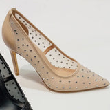 NUDE RHINESTONE EMBELLISHED MESH HEEL