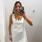 WHITE SLEEVELESS SCALLOPED DETAIL DRESS