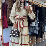 BEIGE SCALLOPED MIDI DRESS