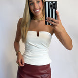 WHITE PLEATHER STRAPLESS TOP