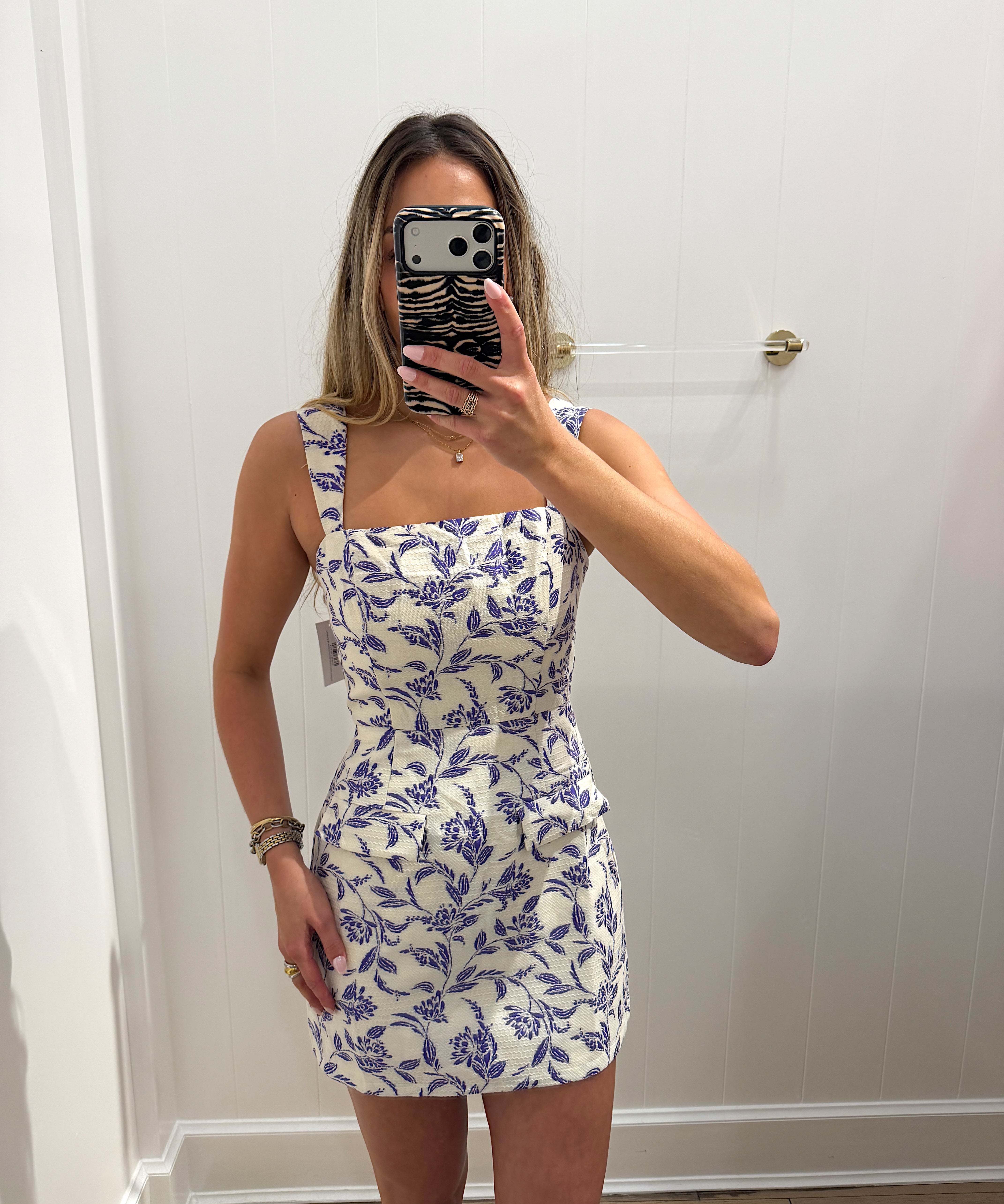 PURPLE & WHITE JACQUARD MINI DRESS