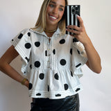 POLKA DOT RUFFLE PINTUCK TOP