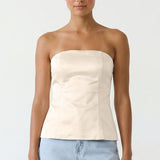 Tailored Long Satin Tube Top: Light Tan / S-M-L(3-2-1)