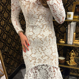 White Lace Longsleeve Midi Dress
