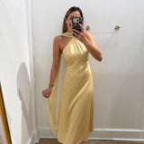 YELLOW SCARF ONE SHOULDER SATIN MAXI DRESS