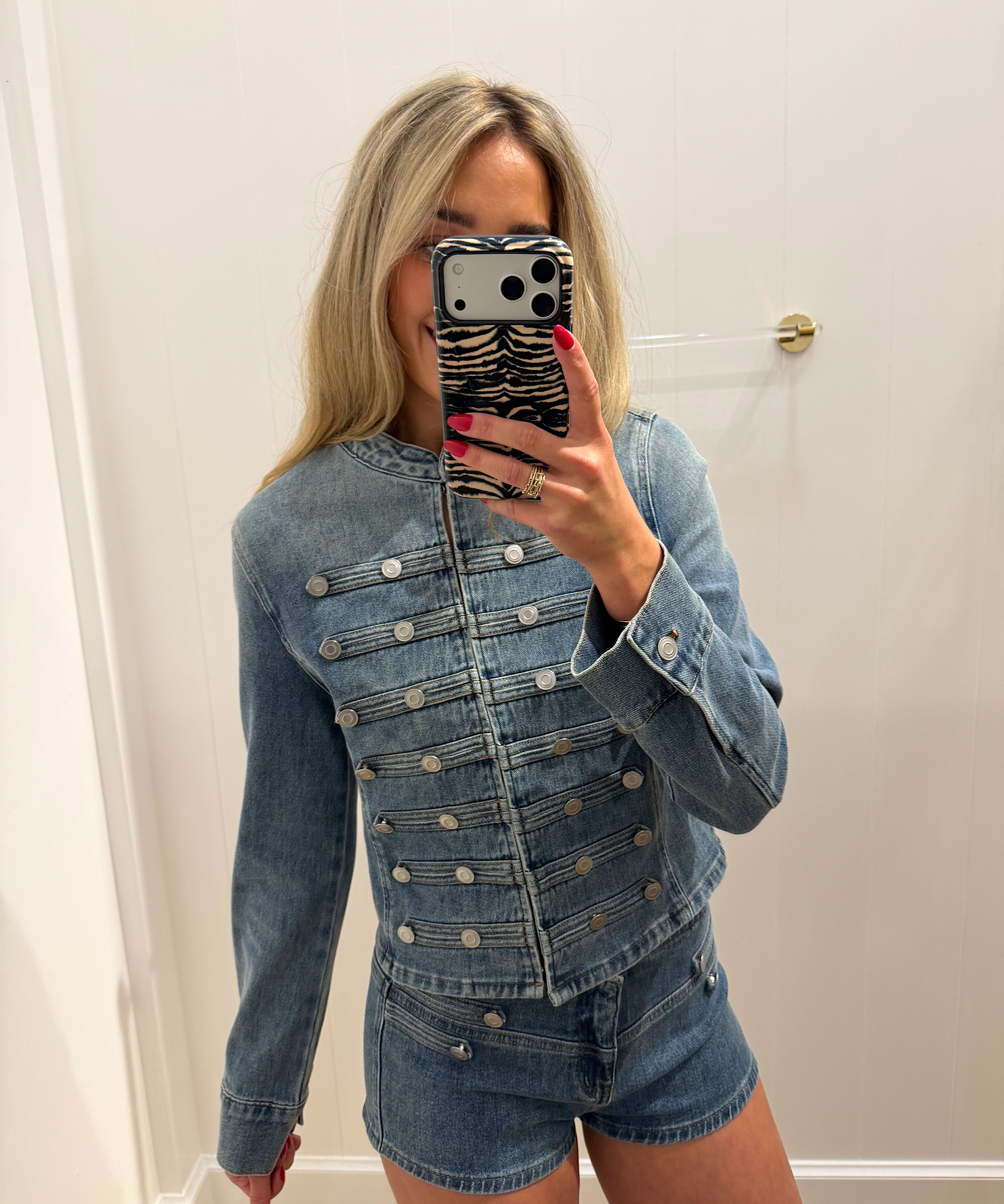 LBK BUTTON DENIM JACKET & SHORT SET