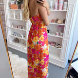 PINK FLORAL HALTER MAXI DRESS (size large left)