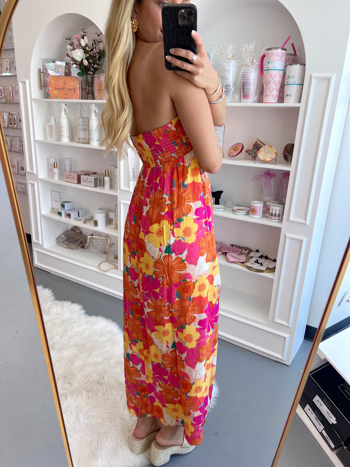 PINK FLORAL HALTER MAXI DRESS