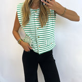GREEN STRIPED CARDIGAN/ VEST TOP