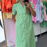 GREEN FLORAL RUFFLE MIDI DRESS