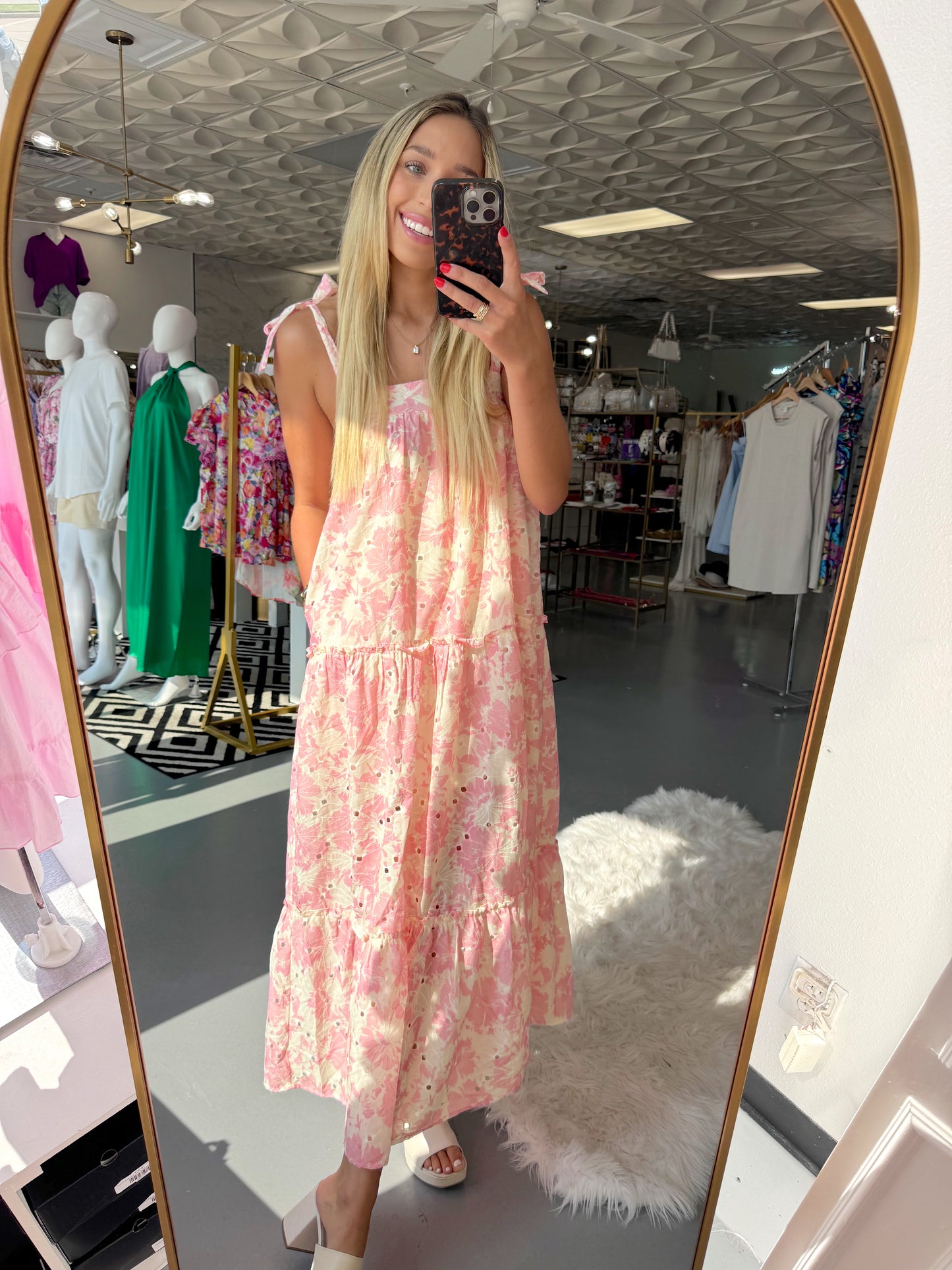 CREAMY ROSE FLORAL MAXI TIE DRESS