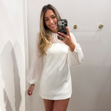 LBK WHITE SHEER PUFF MINI DRESS