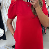 RED KNIT STRIPE DRESS
