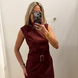 LBK BELTED SUEDE MAROON MOCK NECK DRESS