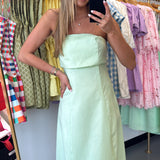 Pistachio Strapless Linen Maxi Dress