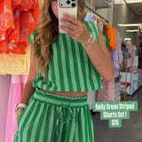 KELLY GREEN STRIPED SHORTS SET