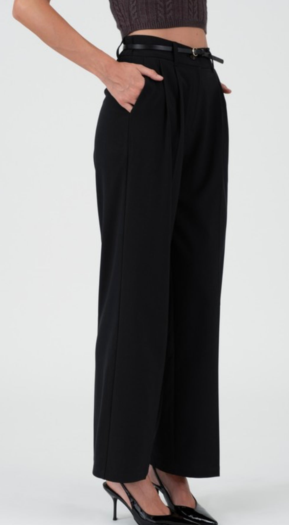 BLACK HIGH WAISTED PLEATED DRESS PANTS