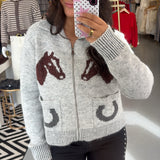 WF HORSE GRAY ZIP CARDIGAN TOP